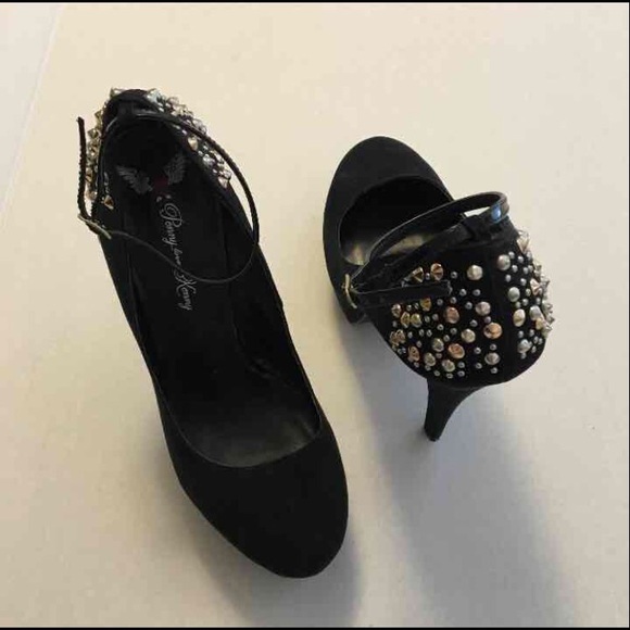 Black suede pumps with metallic heel - Picture 4 of 6